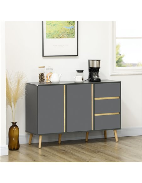 HOMCOM Sideboard, Modern Kitchen Cupboard with Double Doors and 3 Drawers, Adjustable Shelves for Living Dining Room, Dark Grey  - pic 59138 | FastDaddyshop
