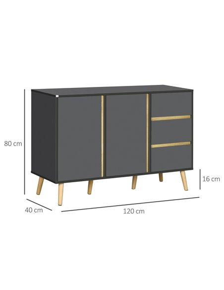 HOMCOM Sideboard, Modern Kitchen Cupboard with Double Doors and 3 Drawers, Adjustable Shelves for Living Dining Room, Dark Grey  - pic 59139 | FastDaddyshop