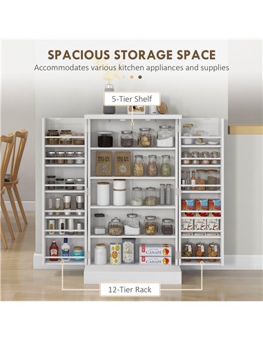 HOMCOM Freestanding Multi-Storage Kitchen Cupboard with Adjustable Shelves White 83A-096V80WT