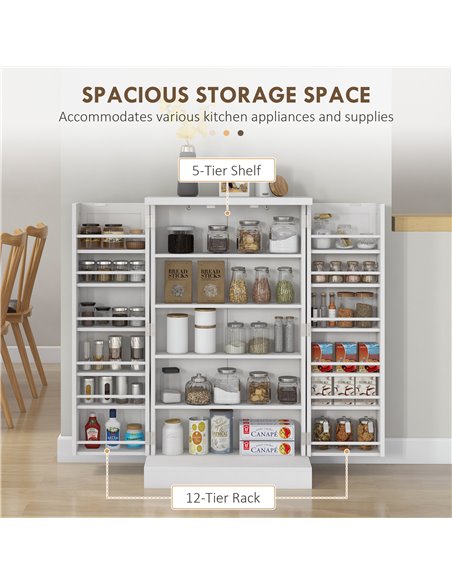 HOMCOM Freestanding Multi-Storage Kitchen Cupboard with Adjustable Shelves White 83A-096V80WT - pic 59149 | FastDaddyshop