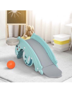 Homcom 3-in-1 Baby Rocking Horse, Portable Slide, Basketball Hoop Green 2