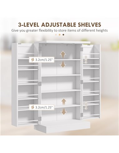 HOMCOM Freestanding Multi-Storage Kitchen Cupboard with Adjustable Shelves White 83A-096V80WT