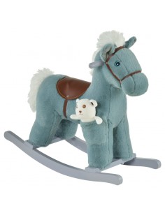 Homcom Kids Plush Ride-On Rocking Horse with Realistic Sounds Blue