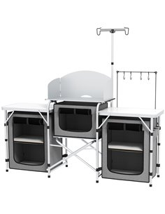 Outsunny Compact Camping Kitchen, Portable Outdoor Cooking Station, Silver A20-381V00GY