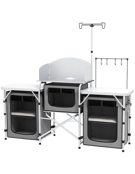 Outsunny Compact Camping Kitchen, Portable Outdoor Cooking Station, Silver A20-381V00GY - pic 59164 | FastDaddyshop