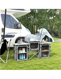 Outsunny Compact Camping Kitchen, Portable Outdoor Cooking Station, Silver A20-381V00GY 2