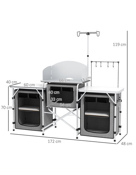 Outsunny Compact Camping Kitchen, Aluminium Portable Outdoor Cooking Station with Windshield, Storage Cupboards & Carry Bag for  - pic 59166 | FastDaddyshop