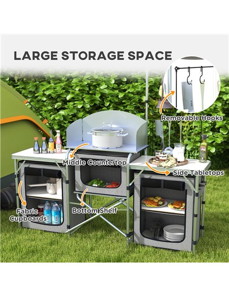 Outsunny Compact Camping Kitchen, Aluminium Portable Outdoor Cooking Station with Windshield, Storage Cupboards & Carry Bag for  - pic 59167 | FastDaddyshop