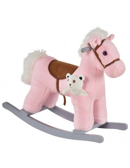 Homcom Kids Plush Ride-On Rocking Horse with Realistic Sounds Pink - pic 5917 | FastDaddyshop