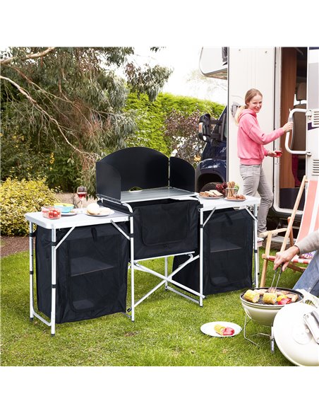 Outsunny Portable Folding Camping Kitchen Table with Windscreen, Storage Cupboards, Aluminium Frame for BBQs, Parties, Picnics A - pic 59174 | FastDaddyshop
