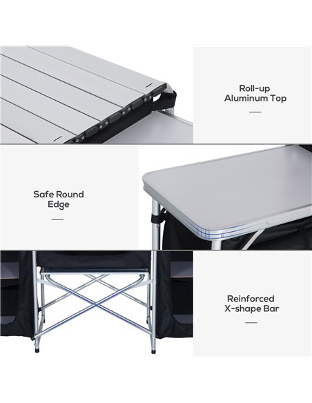 Outsunny Portable Folding Camping Kitchen Table with Windscreen, Storage Cupboards, Aluminium Frame for BBQs, Parties, Picnics A - pic 59178 | FastDaddyshop