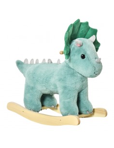 Homcom Kids Plush Ride-On Rocking Horse Triceratops-shaped with Realistic Sounds Dark Green