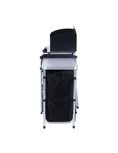 Outsunny Portable Folding Camping Kitchen Table with Windscreen, Storage Cupboards, Aluminium Frame for BBQs, Parties, Picnics A