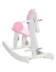 Homcom Kids Wooden Rocking Horse with Handlebar, Foot Pedal, Traditional Rocker Furniture Pink