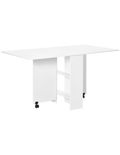 HOMCOM Mobile Drop Leaf Dining Kitchen Table Folding Desk, White 02-0621