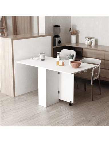 HOMCOM Mobile Drop Leaf Dining Kitchen Table Folding Desk For Small Spaces With 2 Wheels & 2 Storage Shelves White 02-0621