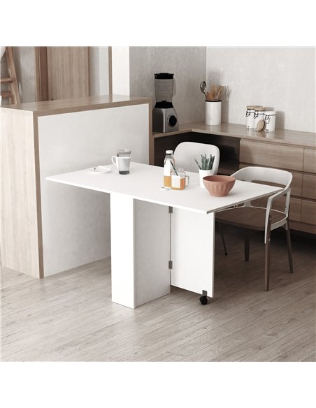 HOMCOM Mobile Drop Leaf Dining Kitchen Table Folding Desk For Small Spaces With 2 Wheels & 2 Storage Shelves White 02-0621 - pic 59192 | FastDaddyshop