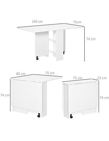 HOMCOM Mobile Drop Leaf Dining Kitchen Table Folding Desk For Small Spaces With 2 Wheels & 2 Storage Shelves White 02-0621