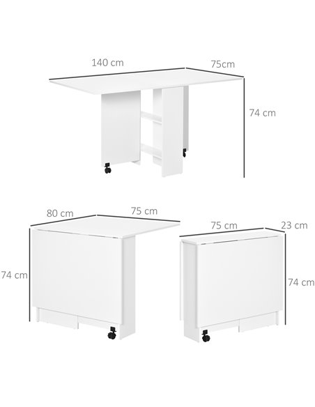 HOMCOM Mobile Drop Leaf Dining Kitchen Table Folding Desk For Small Spaces With 2 Wheels & 2 Storage Shelves White 02-0621 - pic 59193 | FastDaddyshop