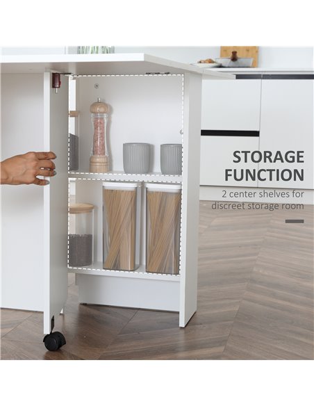 HOMCOM Mobile Drop Leaf Dining Kitchen Table Folding Desk For Small Spaces With 2 Wheels & 2 Storage Shelves White 02-0621 - pic 59195 | FastDaddyshop