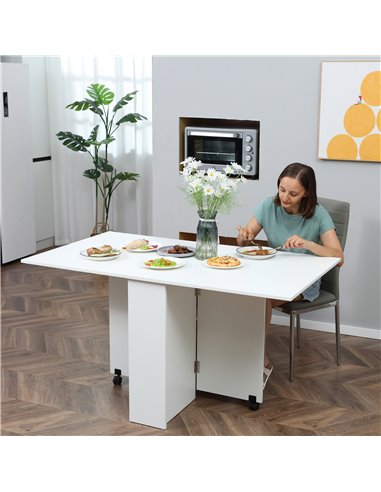 HOMCOM Mobile Drop Leaf Dining Kitchen Table Folding Desk For Small Spaces With 2 Wheels & 2 Storage Shelves White 02-0621