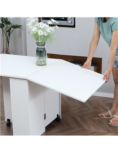 HOMCOM Mobile Drop Leaf Dining Kitchen Table Folding Desk For Small Spaces With 2 Wheels & 2 Storage Shelves White 02-0621