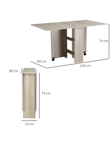HOMCOM Folding Dining Kitchen Table, Mobile Drop Leaf, Small Spaces Design, 2 Wheels, 2 Storage Shelves, Oak 835-058 - pic 59202 | FastDaddyshop