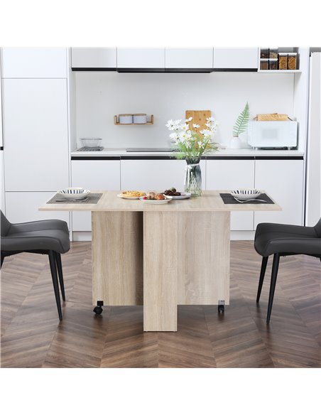 HOMCOM Folding Dining Kitchen Table, Mobile Drop Leaf, Small Spaces Design, 2 Wheels, 2 Storage Shelves, Oak 835-058 - pic 59203 | FastDaddyshop