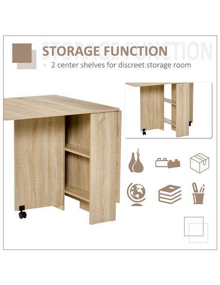 HOMCOM Folding Dining Kitchen Table, Mobile Drop Leaf, Small Spaces Design, 2 Wheels, 2 Storage Shelves, Oak 835-058 - pic 59206 | FastDaddyshop