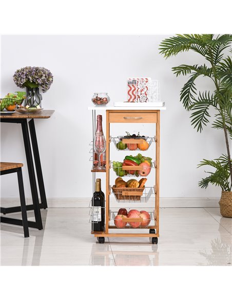 HOMCOM Rolling Kitchen Cart, Utility Storage Cart with 4 Basket Drawers & Side Racks, Wheels for Dining Room, Brown 801-121V01ND - pic 59210 | FastDaddyshop