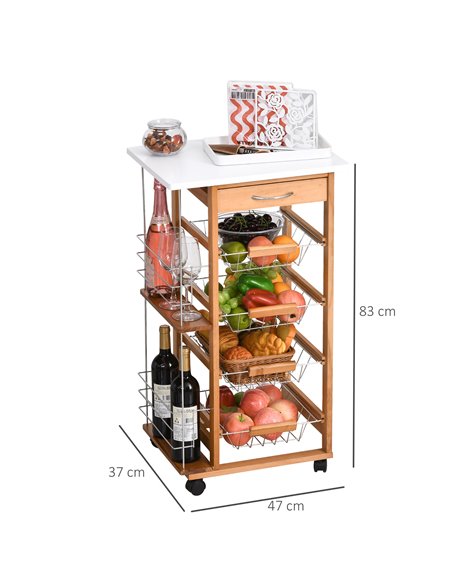 HOMCOM Rolling Kitchen Cart, Utility Storage Cart with 4 Basket Drawers & Side Racks, Wheels for Dining Room, Brown 801-121V01ND - pic 59211 | FastDaddyshop