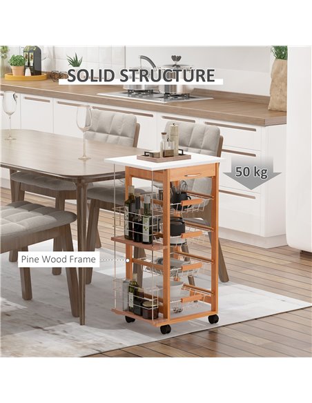 HOMCOM Rolling Kitchen Cart, Utility Storage Cart with 4 Basket Drawers & Side Racks, Wheels for Dining Room, Brown 801-121V01ND - pic 59214 | FastDaddyshop
