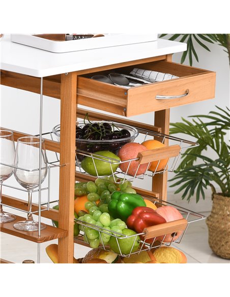 HOMCOM Rolling Kitchen Cart, Utility Storage Cart with 4 Basket Drawers & Side Racks, Wheels for Dining Room, Brown 801-121V01ND - pic 59215 | FastDaddyshop