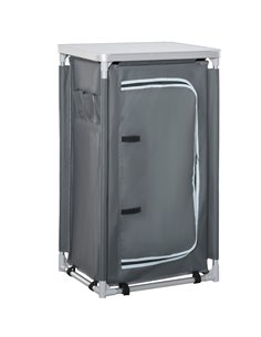 Outsunny Camping Kitchen Unit, 3-Shelf Cook Station with Storage Organiser, Grey A20-161