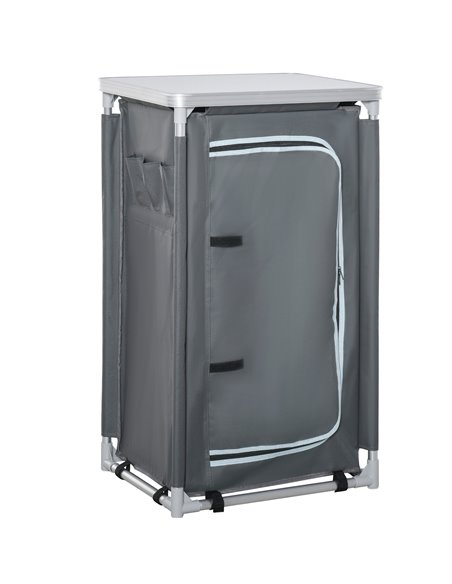 Outsunny Camping Kitchen Unit, 3-Shelf Cook Station with Storage Organiser, Grey A20-161 - pic 59218 | FastDaddyshop