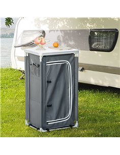 Outsunny Camping Kitchen Unit, 3-Shelf Cook Station with Storage Organiser, Grey A20-161 2
