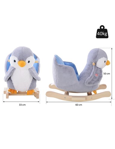 HOMCOM Rocking Animal Horse Penguin Colourful Plush Musical Button 32 Songs Wide Seat Handlebar Multicoloured