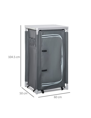 Outsunny Camping Kitchen Unit, 3-Shelf Cook Station with Storage Organiser & Carry Bag, Foldable for BBQs, Picnics, Grey A20-161