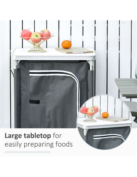 Outsunny Camping Kitchen Unit, 3-Shelf Cook Station with Storage Organiser & Carry Bag, Foldable for BBQs, Picnics, Grey A20-161 - pic 59221 | FastDaddyshop