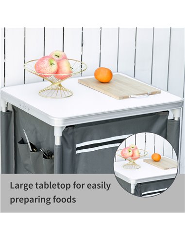 Outsunny Camping Kitchen Unit, 3-Shelf Cook Station with Storage Organiser & Carry Bag, Foldable for BBQs, Picnics, Grey A20-161