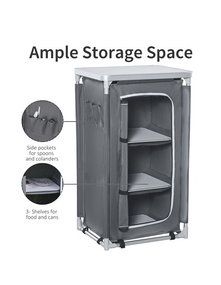 Outsunny Camping Kitchen Unit, 3-Shelf Cook Station with Storage Organiser & Carry Bag, Foldable for BBQs, Picnics, Grey A20-161 - pic 59225 | FastDaddyshop