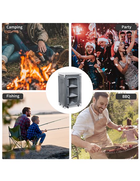 Outsunny Camping Kitchen Unit, 3-Shelf Cook Station with Storage Organiser & Carry Bag, Foldable for BBQs, Picnics, Grey A20-161 - pic 59226 | FastDaddyshop