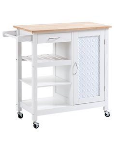 HOMCOM Kitchen Cart on Wheels with Embossed Door Panel, White 801-210