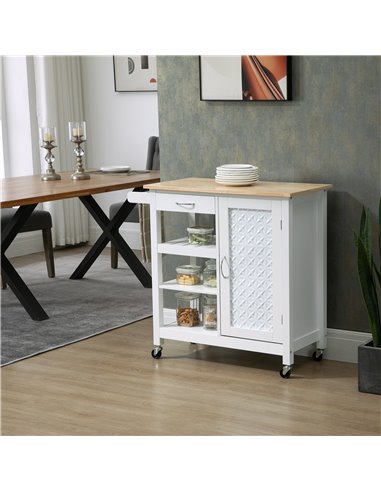 HOMCOM Kitchen Cart on Wheels with Embossed Door Panel, Utility Kitchen Island with Storage Drawer, White 801-210