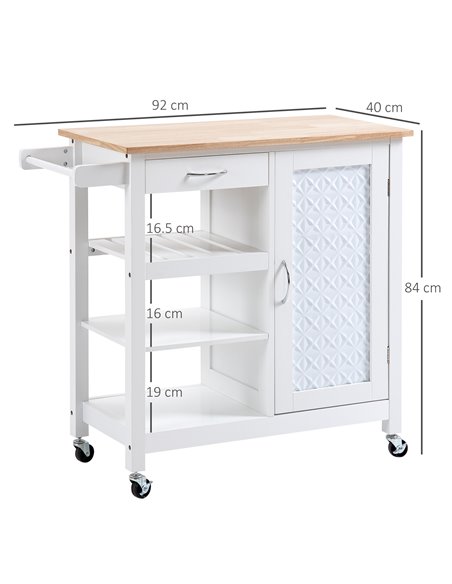 HOMCOM Kitchen Cart on Wheels with Embossed Door Panel, Utility Kitchen Island with Storage Drawer, White 801-210 - pic 59229 | FastDaddyshop