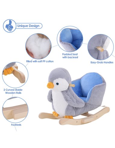 HOMCOM Rocking Animal Horse Penguin Colourful Plush Musical Button 32 Songs Wide Seat Handlebar Multicoloured