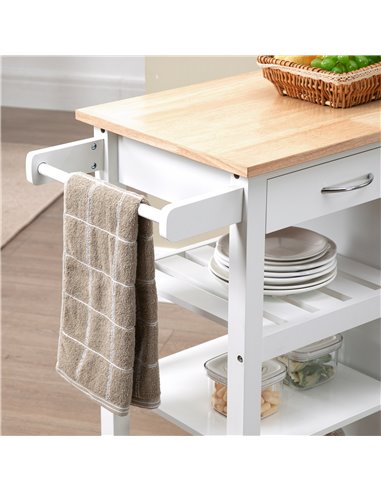 HOMCOM Kitchen Cart on Wheels with Embossed Door Panel, Utility Kitchen Island with Storage Drawer, White 801-210