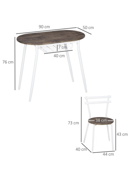 HOMCOM 3-Piece Dining Table and Chairs Set, Oval Kitchen Table with 2 Chairs, with Wire Storage Shelf and Steel Frame, Natural 8 - pic 59237 | FastDaddyshop