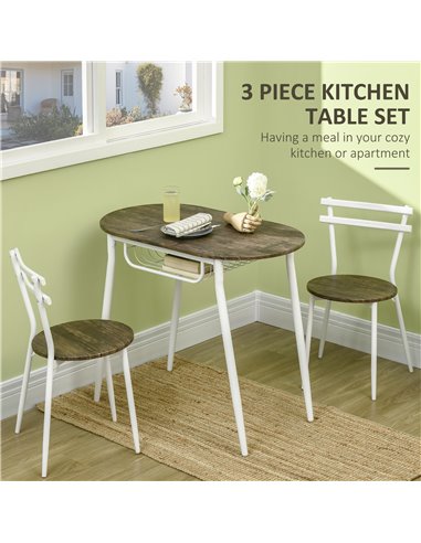 HOMCOM 3-Piece Dining Table and Chairs Set, Oval Kitchen Table with 2 Chairs, with Wire Storage Shelf and Steel Frame, Natural 8