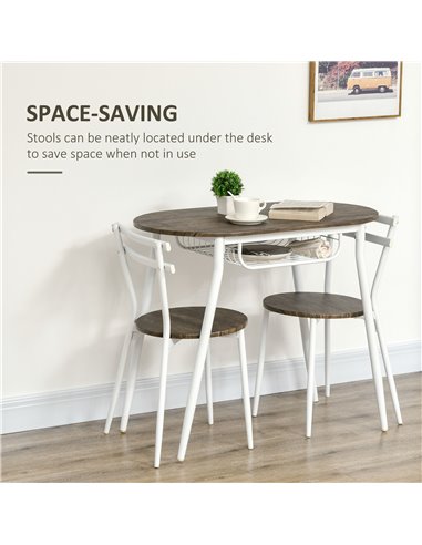 HOMCOM 3-Piece Dining Table and Chairs Set, Oval Kitchen Table with 2 Chairs, with Wire Storage Shelf and Steel Frame, Natural 8